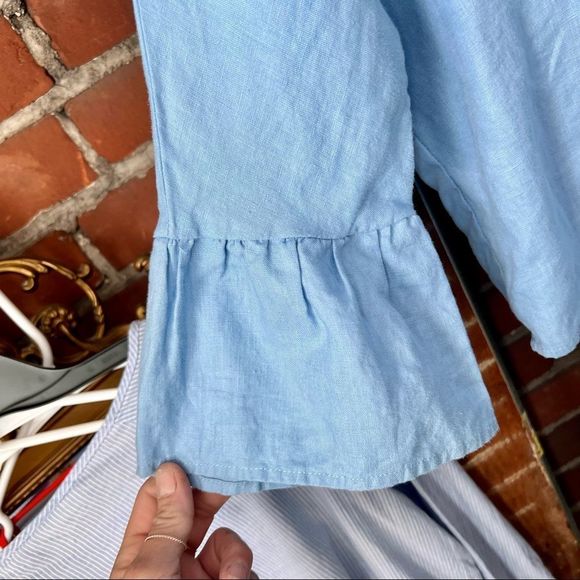 For Cynthia 100% Linen Blue Sailorcore Top S: M - Picture 6 of 9